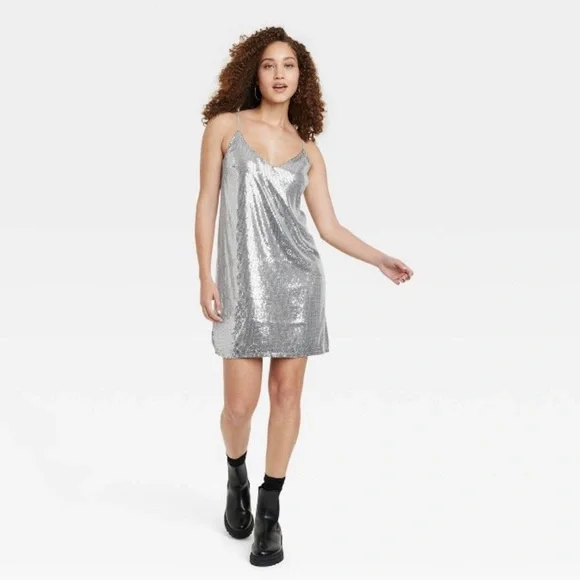 Wedding Gown Silver Dress Target Women's Sequin Slip Dress A New Day Silver  S